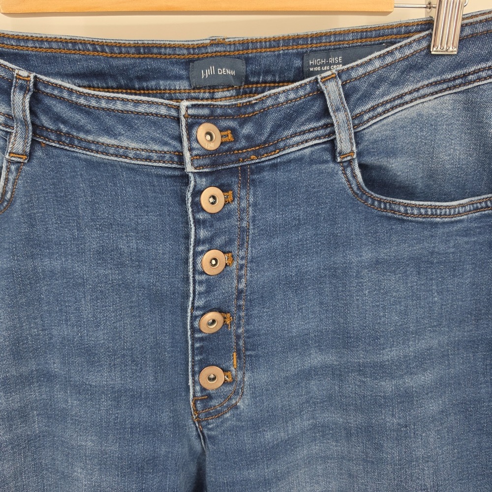 J. Jill Denim Wide Leg Crop Jeans Sz 14 Blue High Rise Button Fly Stretch Pocket - Picture 6 of 15
